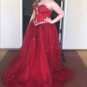 Red lace back corset dress